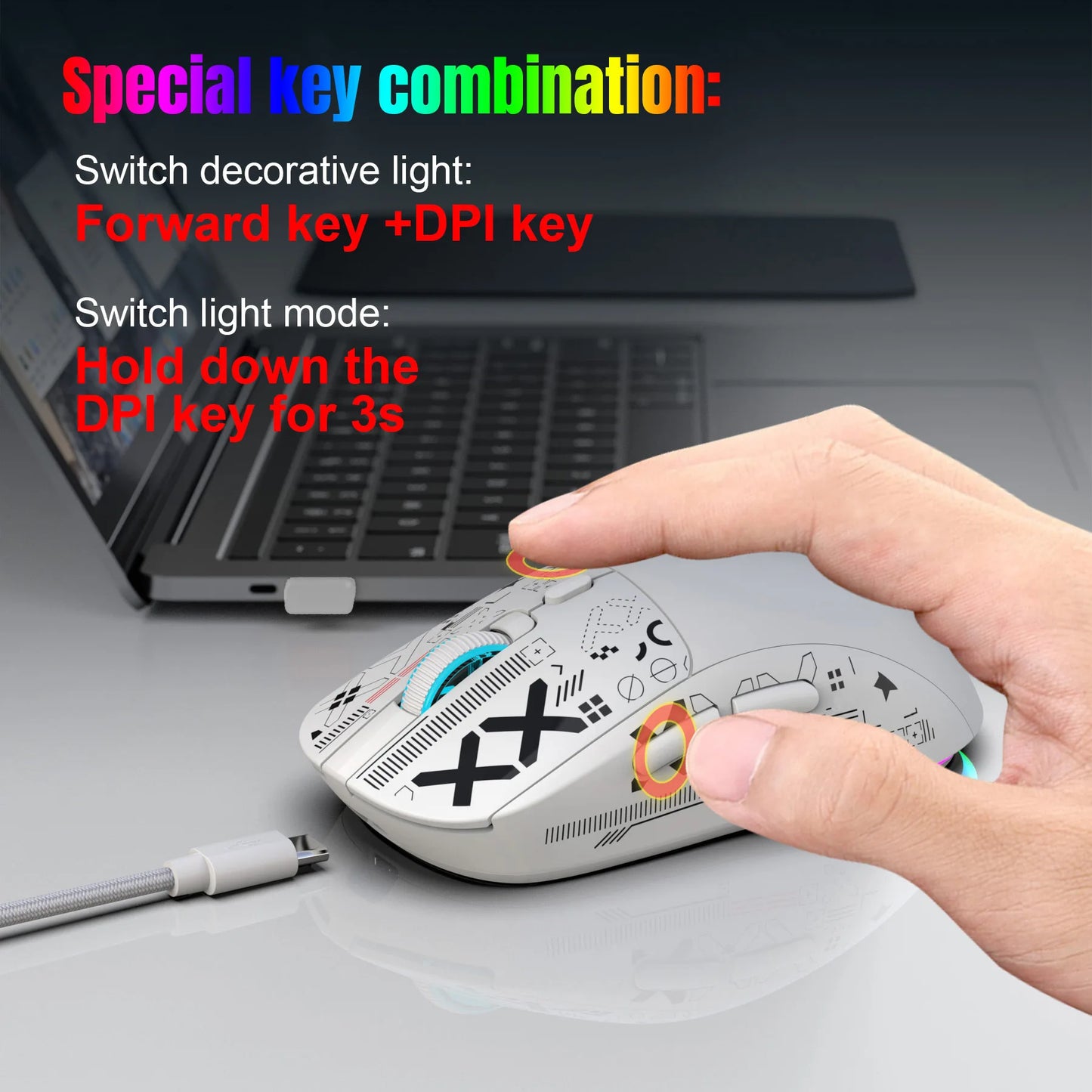 3 Modes Bluetooth Gaming Mouse Rechargeable 2.4G USB Wireless RGB Backlight Mouse