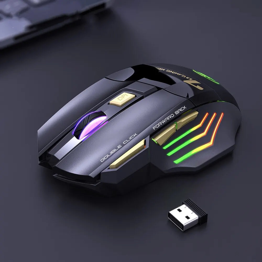 Wireless Gaming Mouse USB Dual Mode Rechargeable 7 Keys Silent Mouse Bluetooth L.E.D