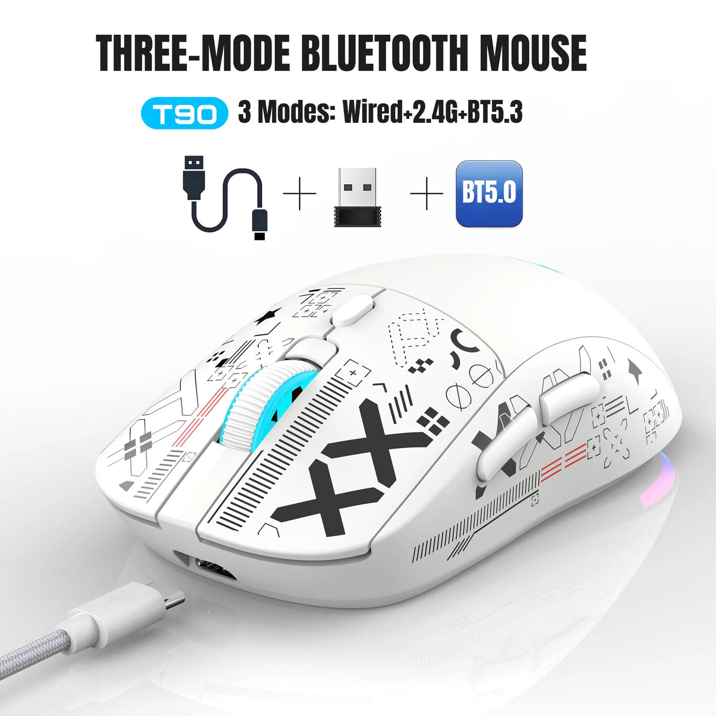 3 Modes Bluetooth Gaming Mouse Rechargeable 2.4G USB Wireless RGB Backlight Mouse