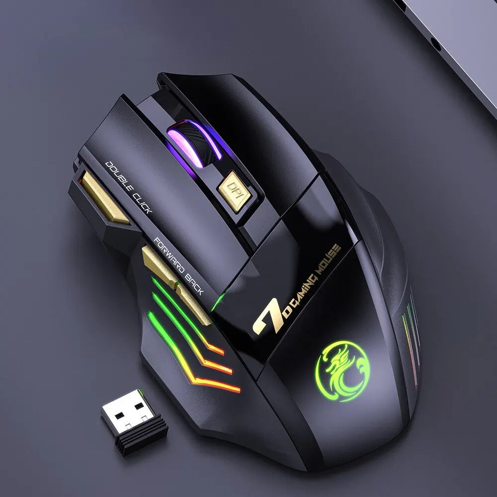 Wireless Gaming Mouse USB Dual Mode Rechargeable 7 Keys Silent Mouse Bluetooth L.E.D