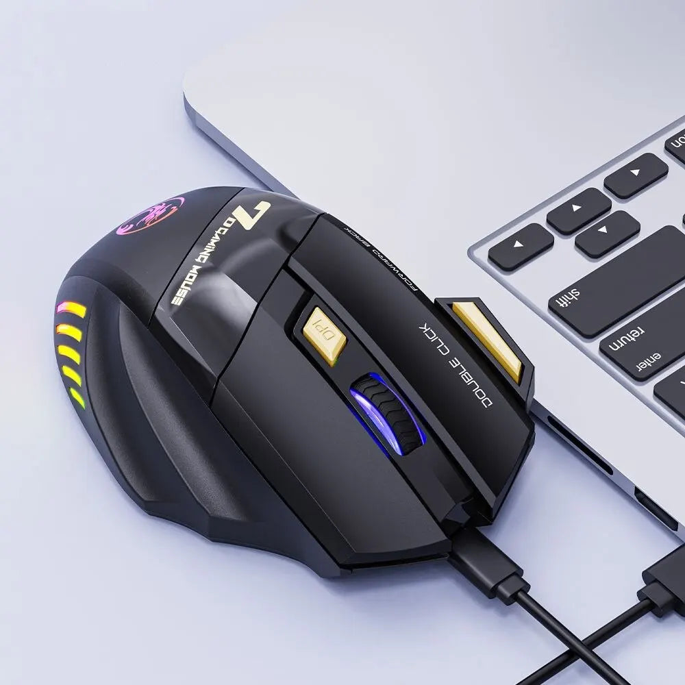 Wireless Gaming Mouse USB Dual Mode Rechargeable 7 Keys Silent Mouse Bluetooth L.E.D