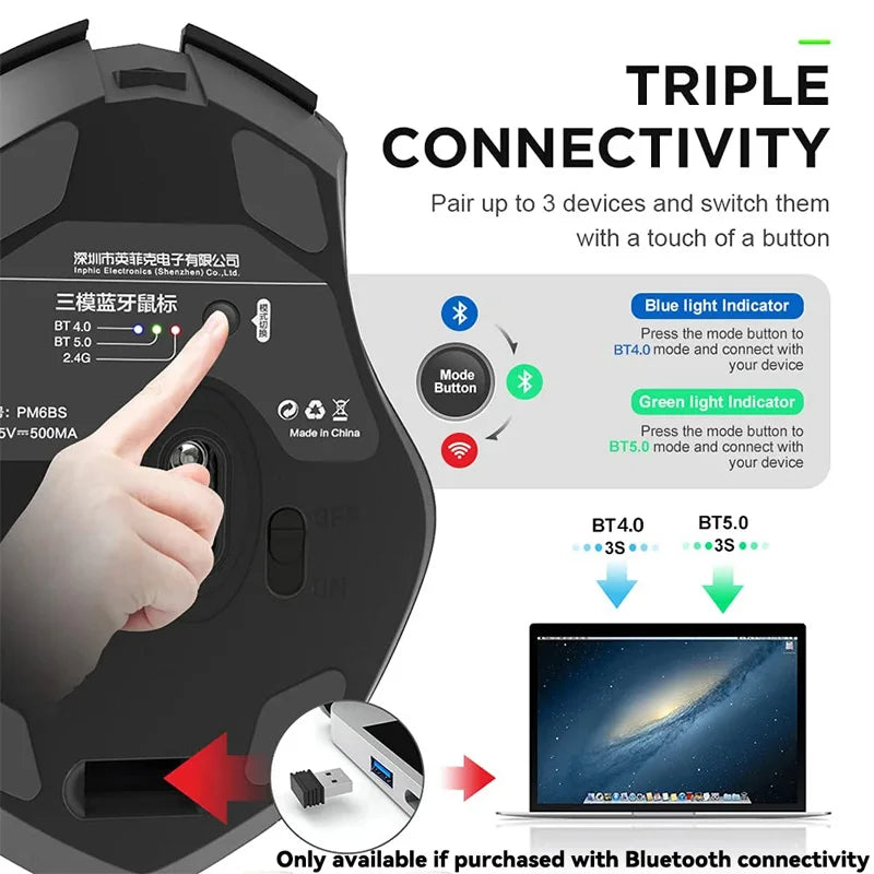 Bluetooth Compatible Mouse Rechargeable 2.4G INPHIC PM6 Wireless Mouse Office Mute Support PC Laptop Tablet Smartphone Universal